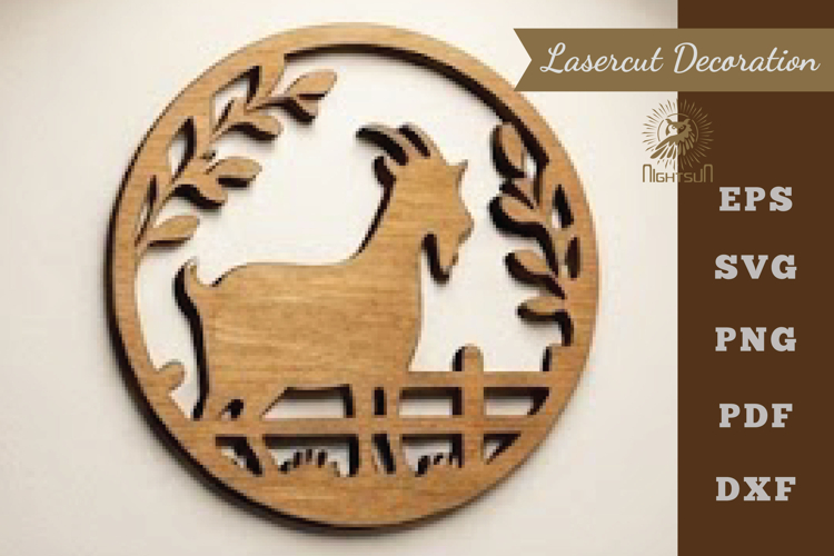 Goat Round Lasercut Decoration SVG