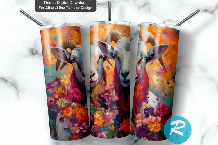 Goats Flowers Colorful 20oz/30oz Skinny Tumbler