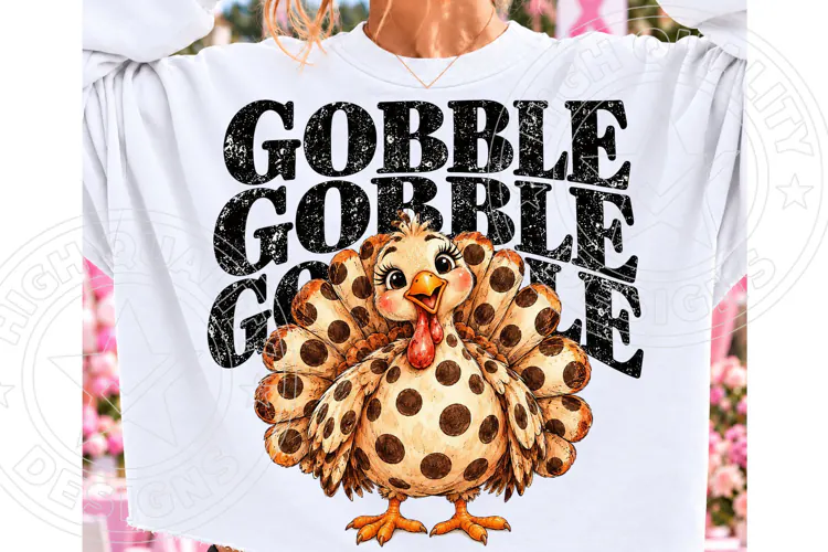Gobble Gobble Gobble PNG | Cute Polka Dot Turkey Thanksgivin