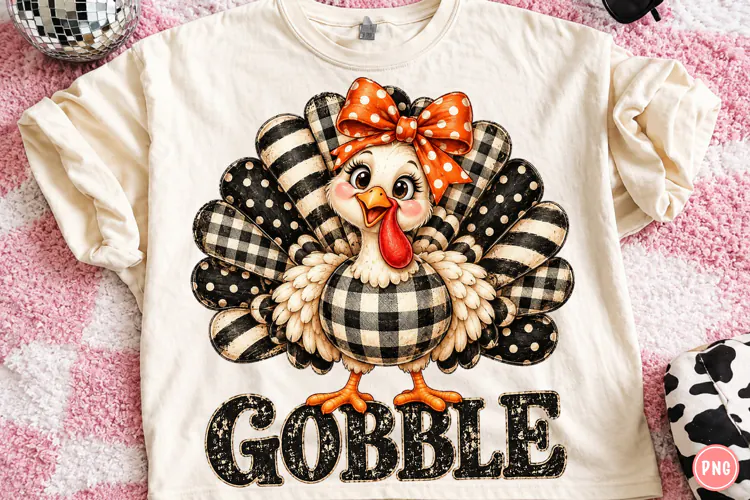 Gobble Thanksgiving Turkey PNG | Buffalo Plaid & Polka Dot