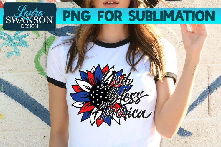 God Bless America Patriotic Sunflower Bright PNG Sublimation