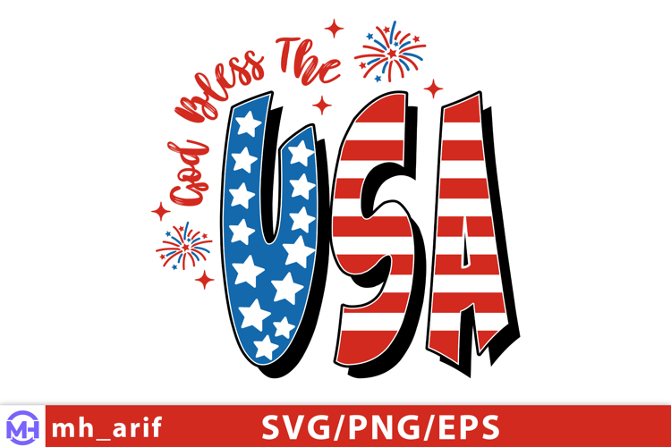 God Bless the Usa 4th of July Hand-drawn SVG T-shirt Design