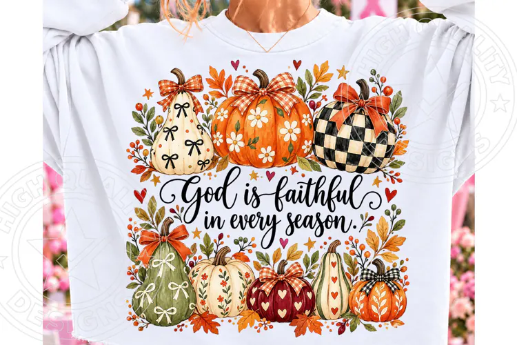 God is Faithful Fall Pumpkin Doodle PNG