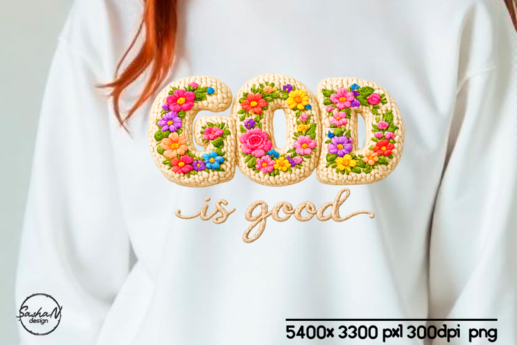 God is good Christian sublimation , Faux embroidery