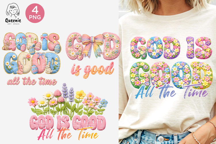 God Is Good All The Time Easter Floral Knit Yarn Embroidery