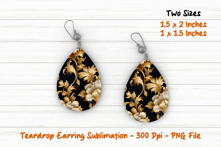 Gold and Black Floral Teardrop Earring | Teardrop Earrings