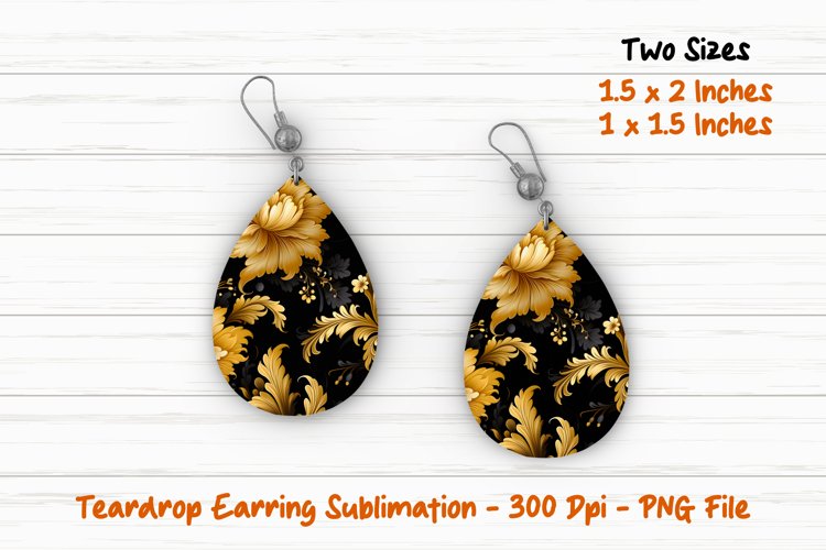 Gold and Black Floral Teardrop Earring | Teardrop Earrings