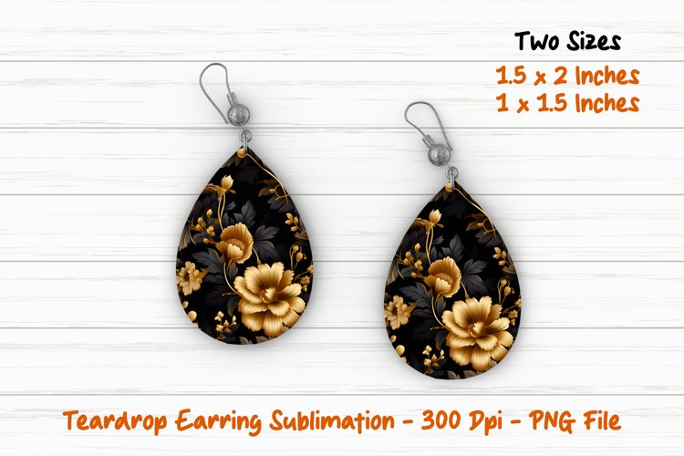 Gold and Black Floral Teardrop Earring | Teardrop Earrings