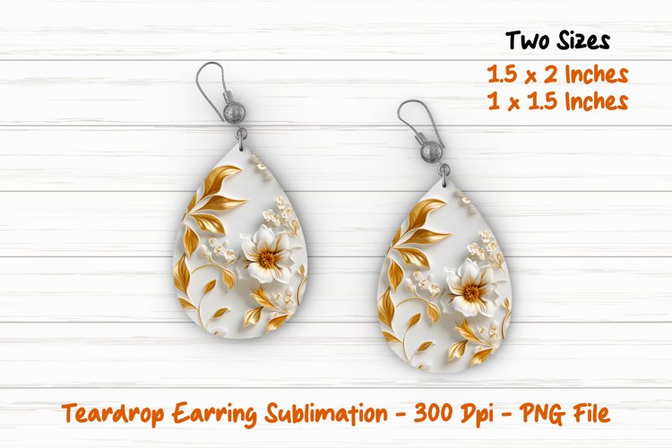 White and Gold Floral Teardrop Earring | Teardrop Earrings
