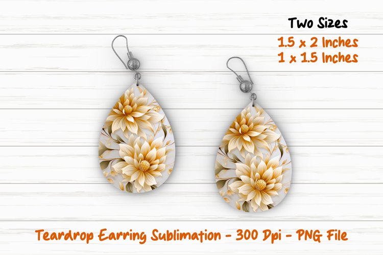 White and Gold Floral Teardrop Earring | Teardrop Earrings