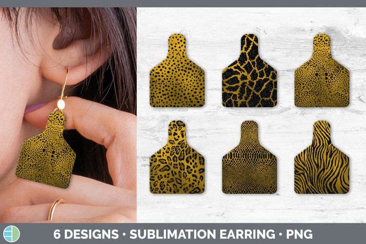 Gold Animal Print Cow Tag Earring | Sublimation Cattle Ear T