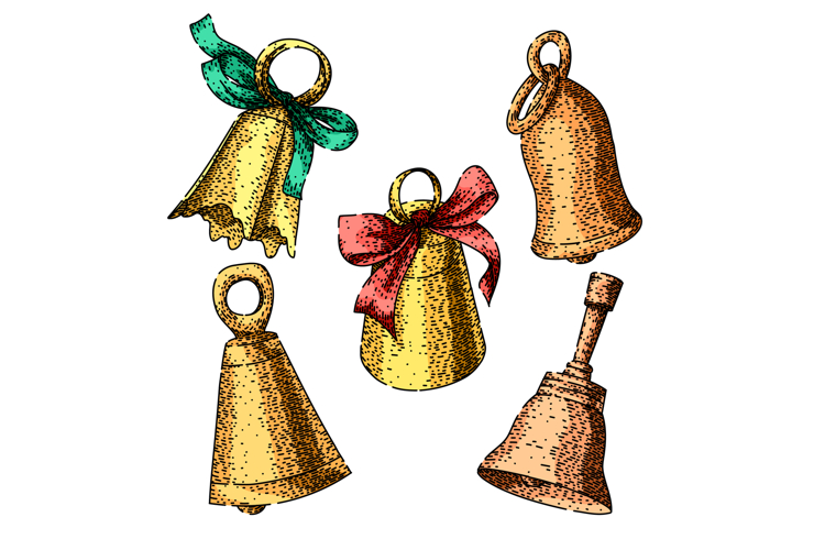 gold bell set sketch hand drawn