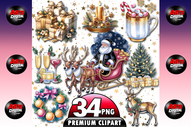 Gold Luxury Christmas Clipart Set