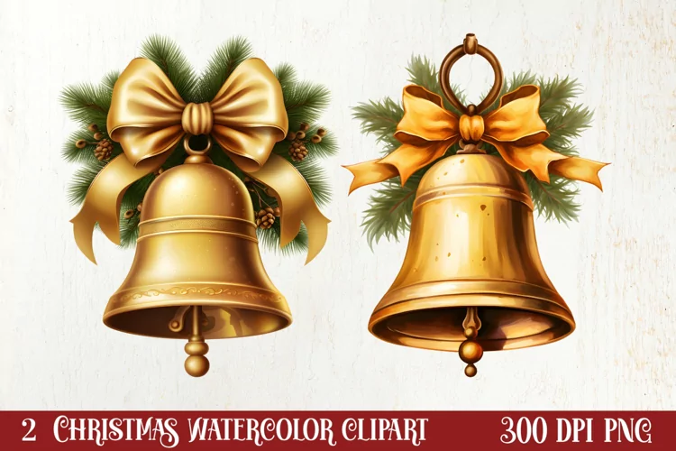 Gold Christmas Watercolor Clipart Sublimation, Christmas PNG