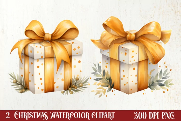 Gold Christmas Watercolor Clipart Sublimation, Christmas PNG