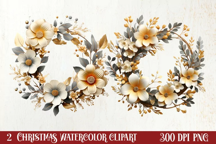 Gold Christmas Watercolor Clipart Sublimation, Christmas PNG