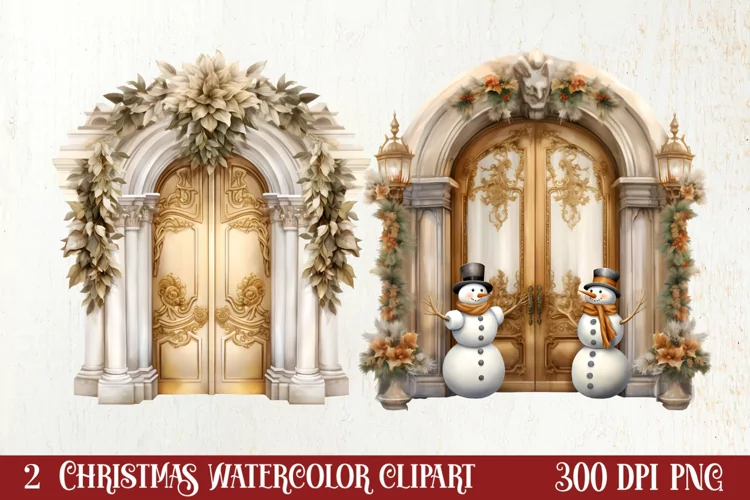 Gold Christmas Watercolor Clipart Sublimation, Christmas PNG