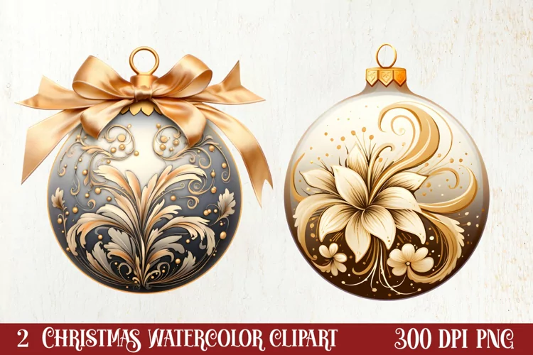 Gold Christmas Watercolor Clipart Sublimation, Christmas PNG