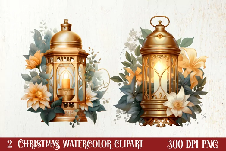 Gold Christmas Watercolor Clipart Sublimation, Christmas PNG