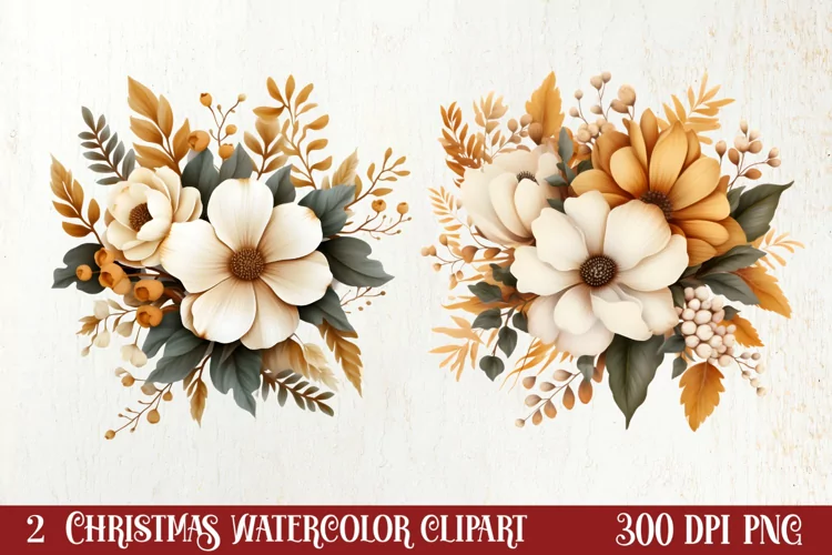 Gold Christmas Watercolor Clipart Sublimation, Christmas PNG