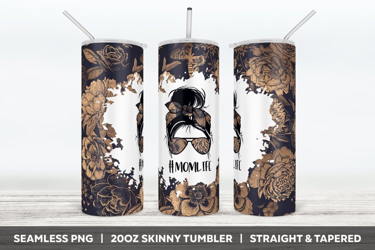 Gold Flowers on Dark Tumbler Sublimation PNG Design for Moms