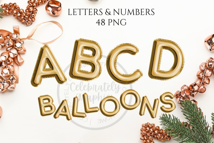 Gold Foil Balloons Alphabet and Numbers Clipart