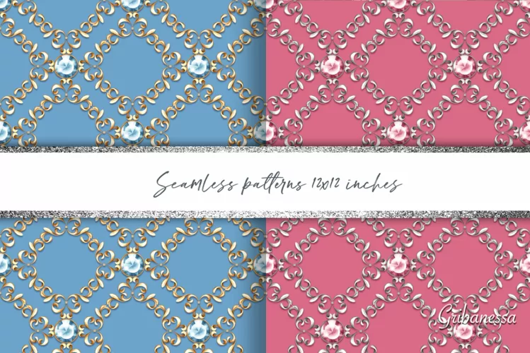 Gold & gems. Pattern in 2 colors