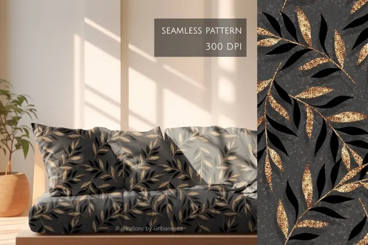 Gold Glitter Leaves Pattern