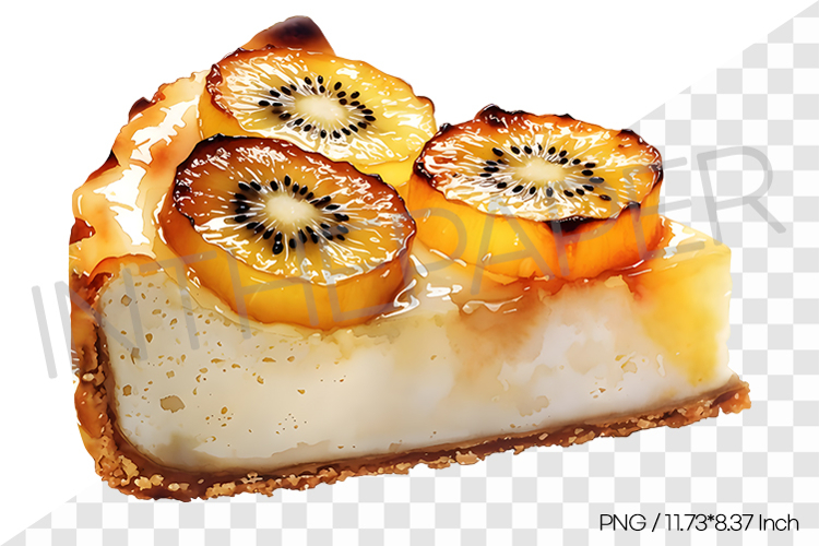 Gold Kiwi Cheesecake PNG Clipart Watercolor Dessert Illust