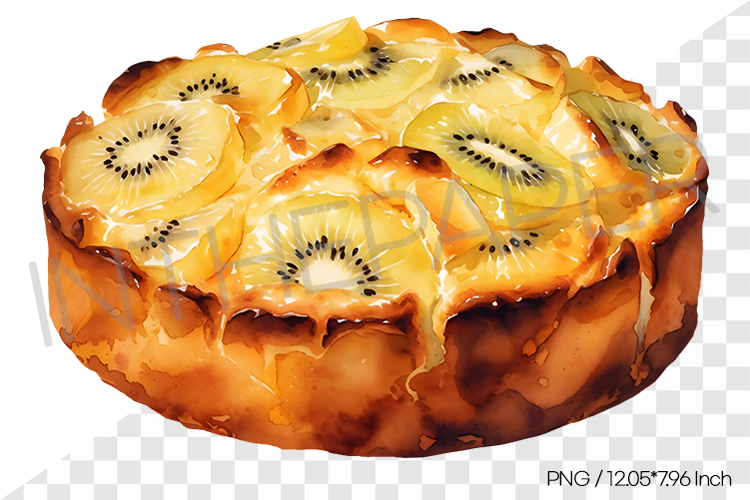 Gold kiwi Clafoutis PNG Clipart Watercolor Dessert Illust