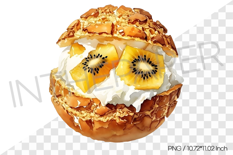 Gold Kiwi Cream Puff PNG Clipart Watercolor Dessert Illust