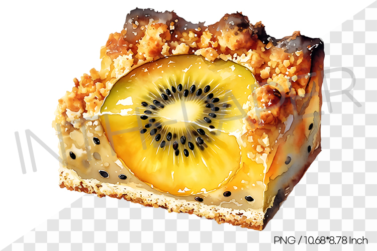 Gold Kiwi Crumble Bar PNG Clipart Watercolor Dessert Illust