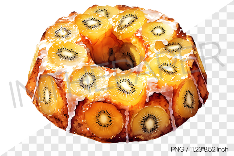 Gold Kiwi Glazed Bundt Cake PNG Clipart Watercolor Dessert