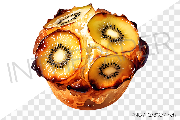 Gold Kiwi Muffin PNG Clipart Watercolor Dessert Illustration