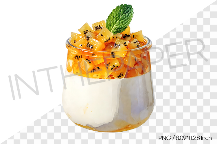 Gold Kiwi Panna Cotta PNG Clipart Watercolor Dessert Illust