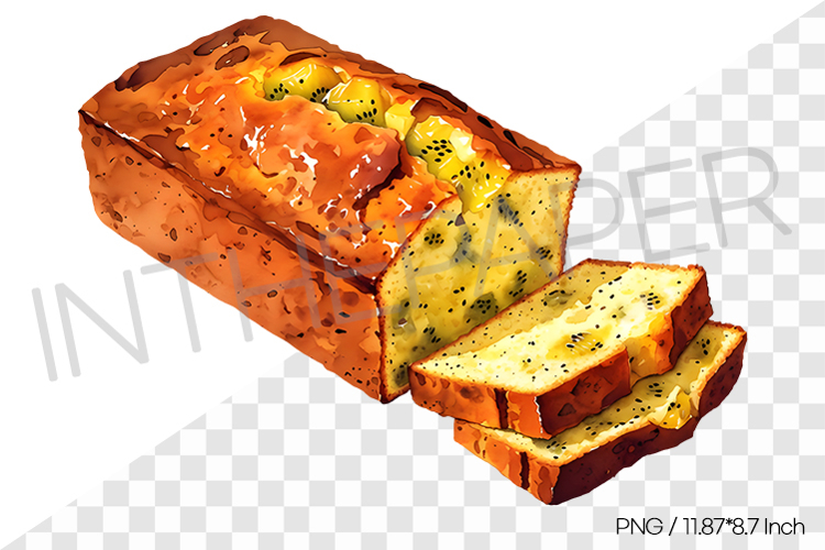 Gold kiwi Pound cake PNG Clipart Watercolor Dessert Illust