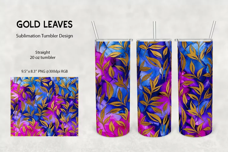 Gold Leaves Tumbler Sublimation
