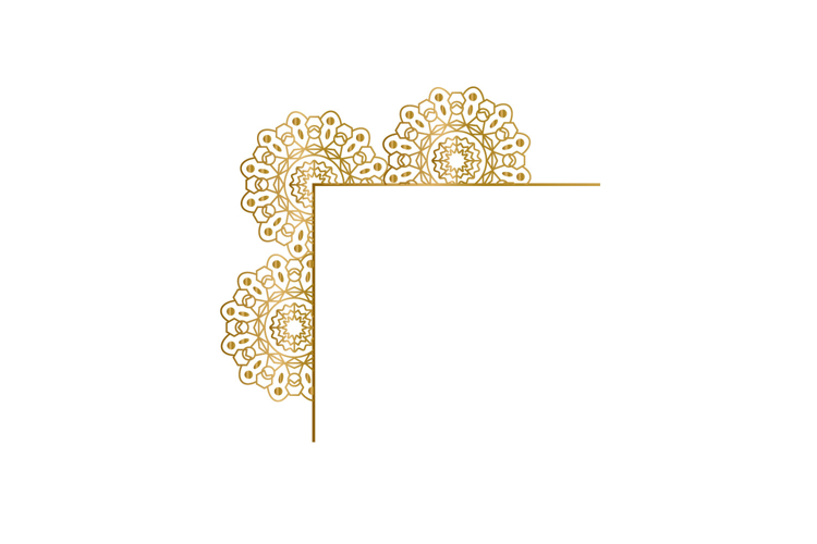 Gold mandala floral corner ornament element isolated