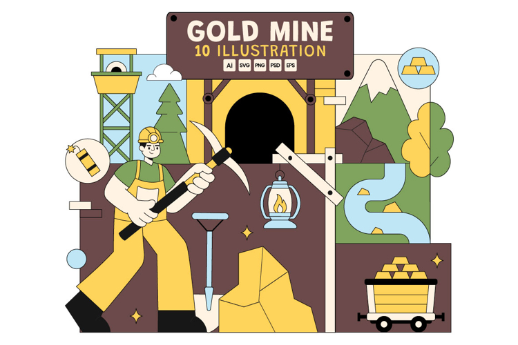 10 Gold Mine Industry Illustration