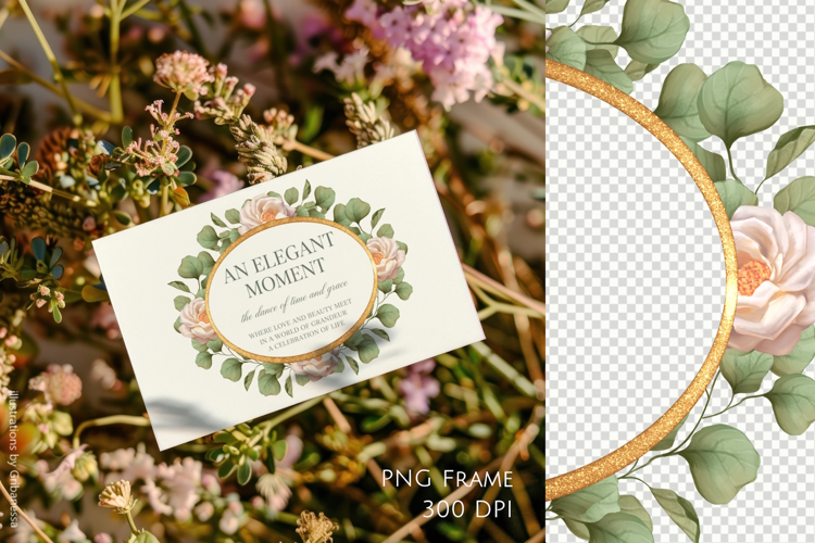 Gold Oval Floral Frame with White Roses PNG
