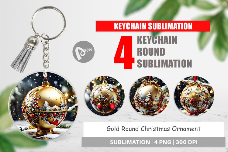 Keychain Gold Round Christmas