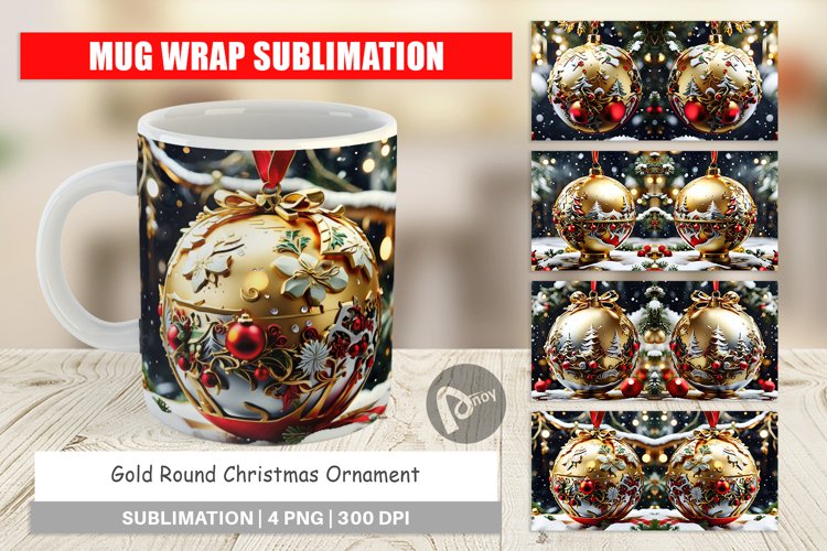 Mug Wrap Design Gold Round Christmas