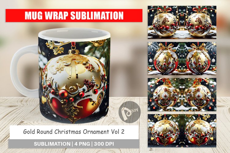 Mug Wrap Design Gold Round Christmas