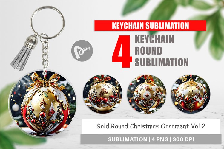 Keychain Gold Round Christmas