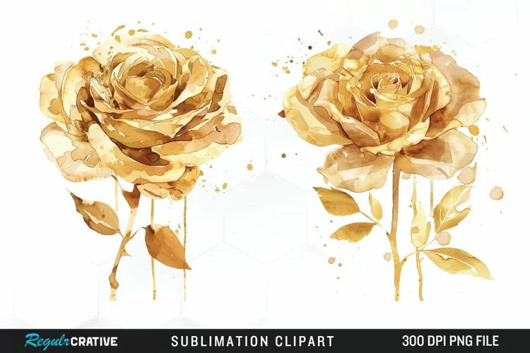 Watercolor Gold Elegant Flowers Exquisite Clipart