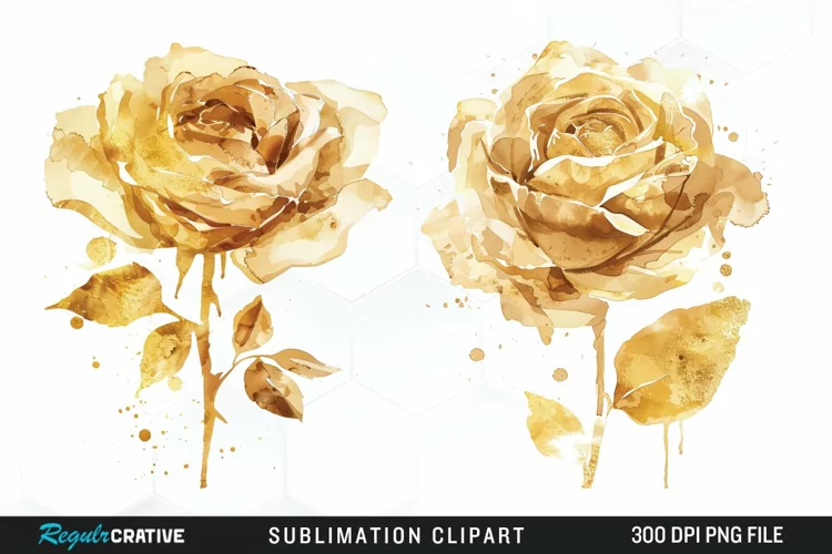 Watercolor Gold Elegant Flowers Exquisite Clipart
