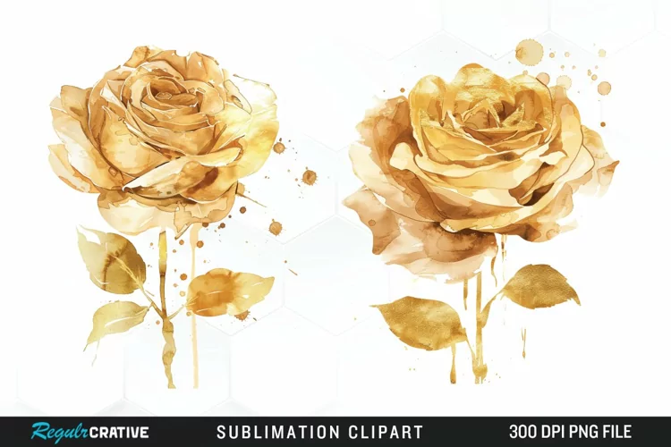 Watercolor Gold Elegant Flowers Exquisite Clipart
