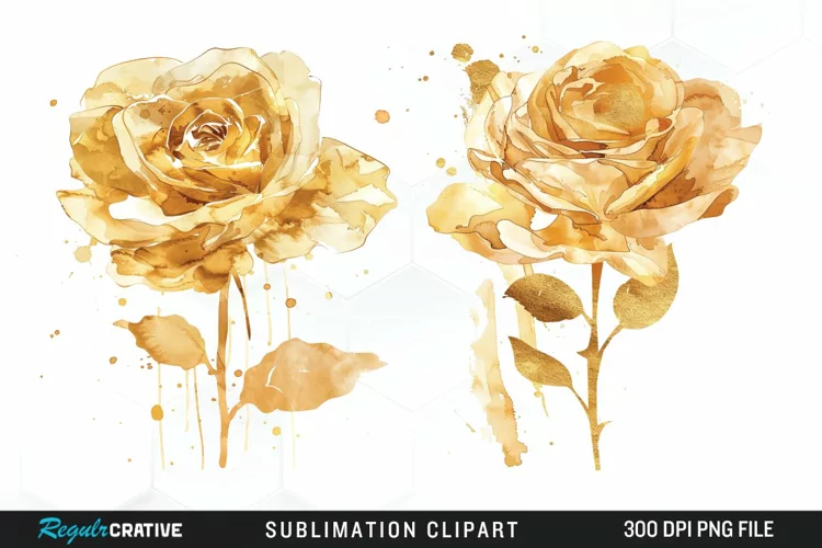 Watercolor Gold Elegant Flowers Exquisite Clipart