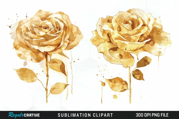 Watercolor Gold Elegant Flowers Exquisite Clipart