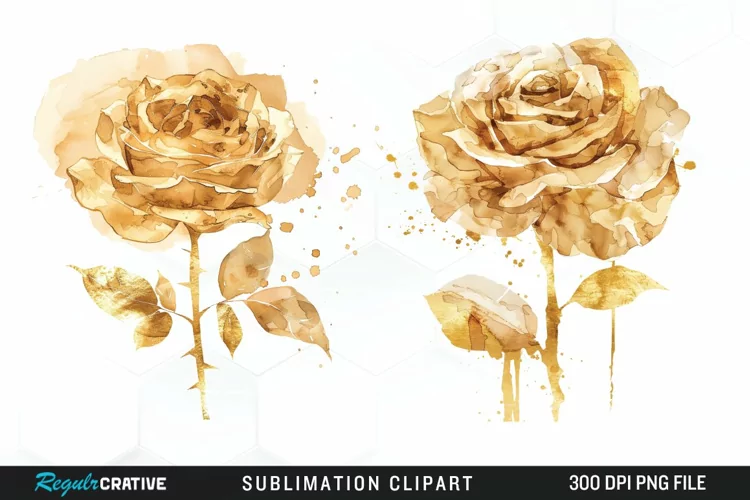 Watercolor Gold Elegant Flowers Exquisite Clipart
